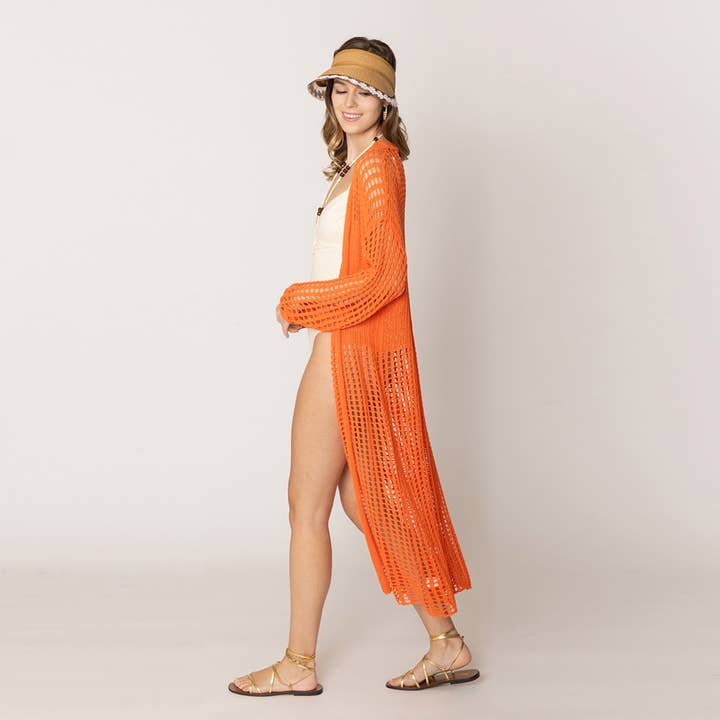 Sensibling Corp. - Wholesale Cardigan - Women's - Chest Blocked Crochet Long Cardigan5