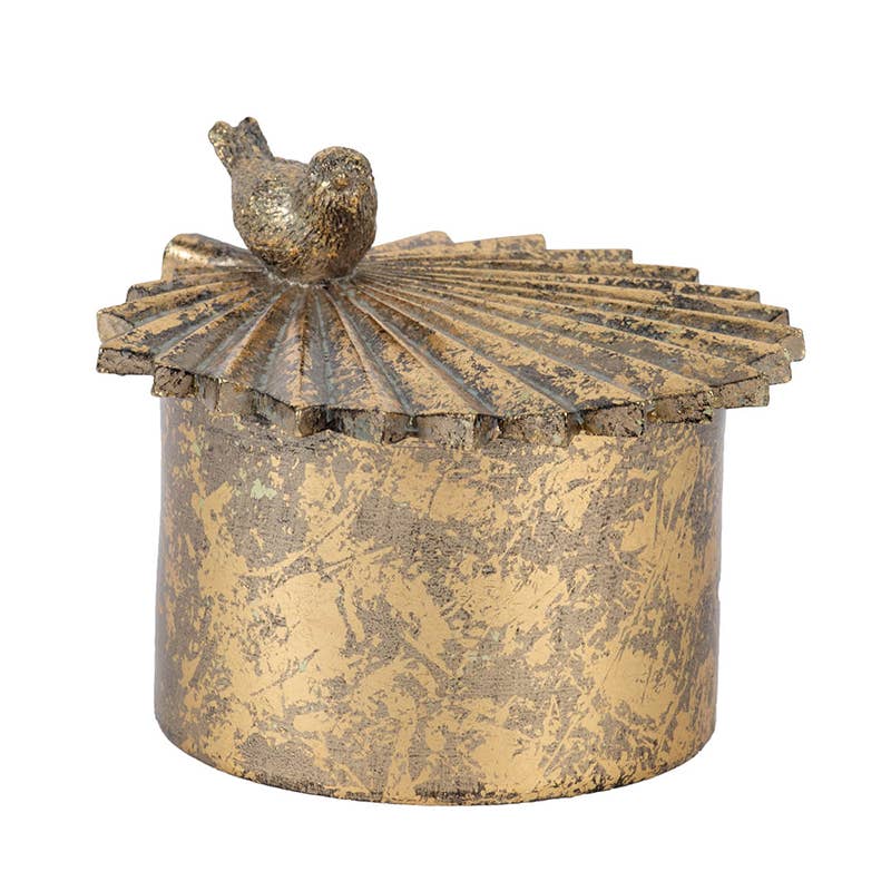 A&B Home Group Inc. – wholesale Decorative box – 5x5x4" Resin Antique Gold Trinket Box with Bird Accents