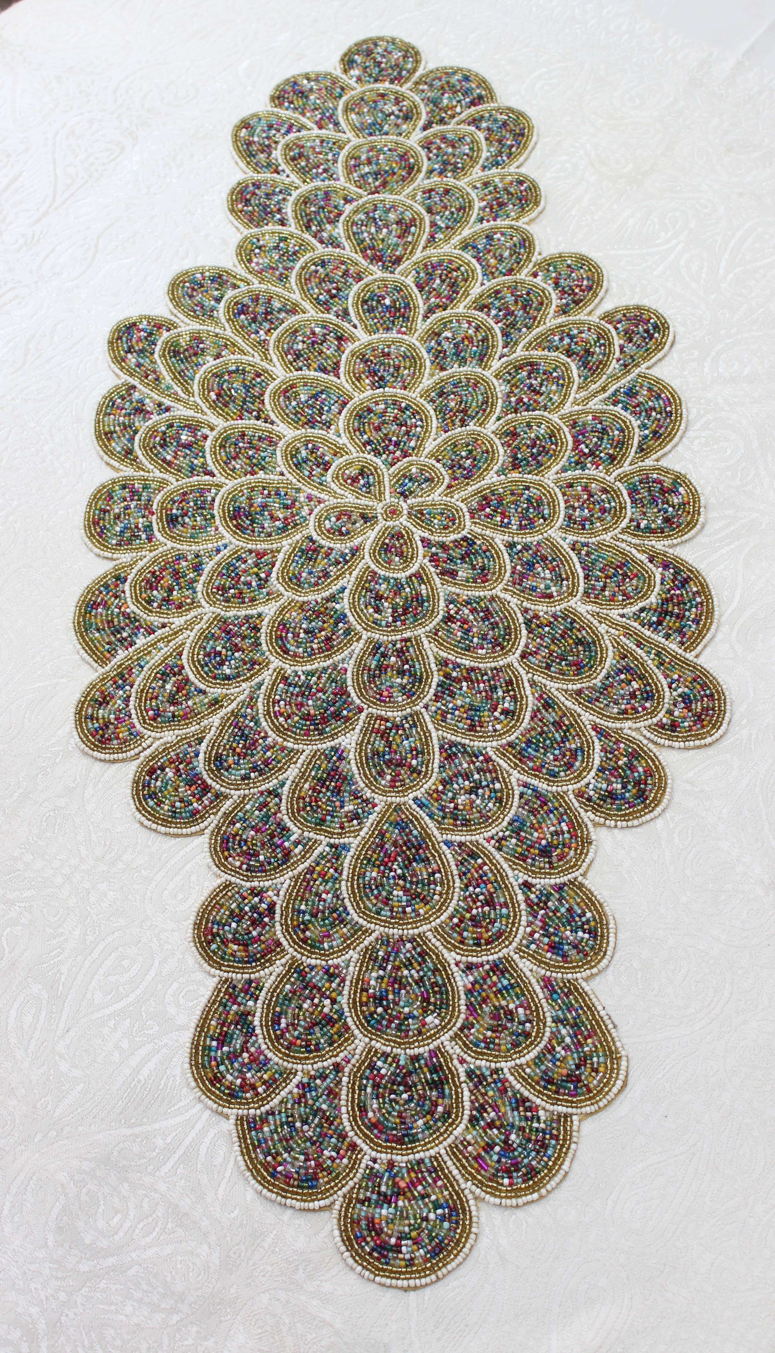 Rosenbelle London – wholesale Table runner – White & Gold Multicoloured Petals Handmade  Table Runner3