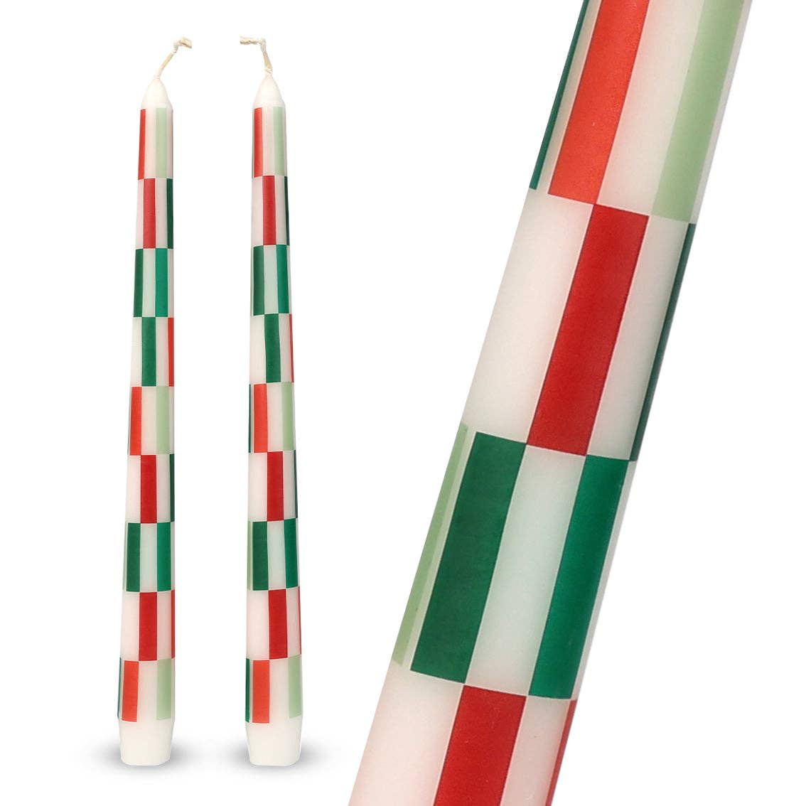 Talking Tables USA - Wholesale Tapered Candle/Candlestick - Red & Green Check Dinner Candles - 2 Pack | Holiday Decor |0
