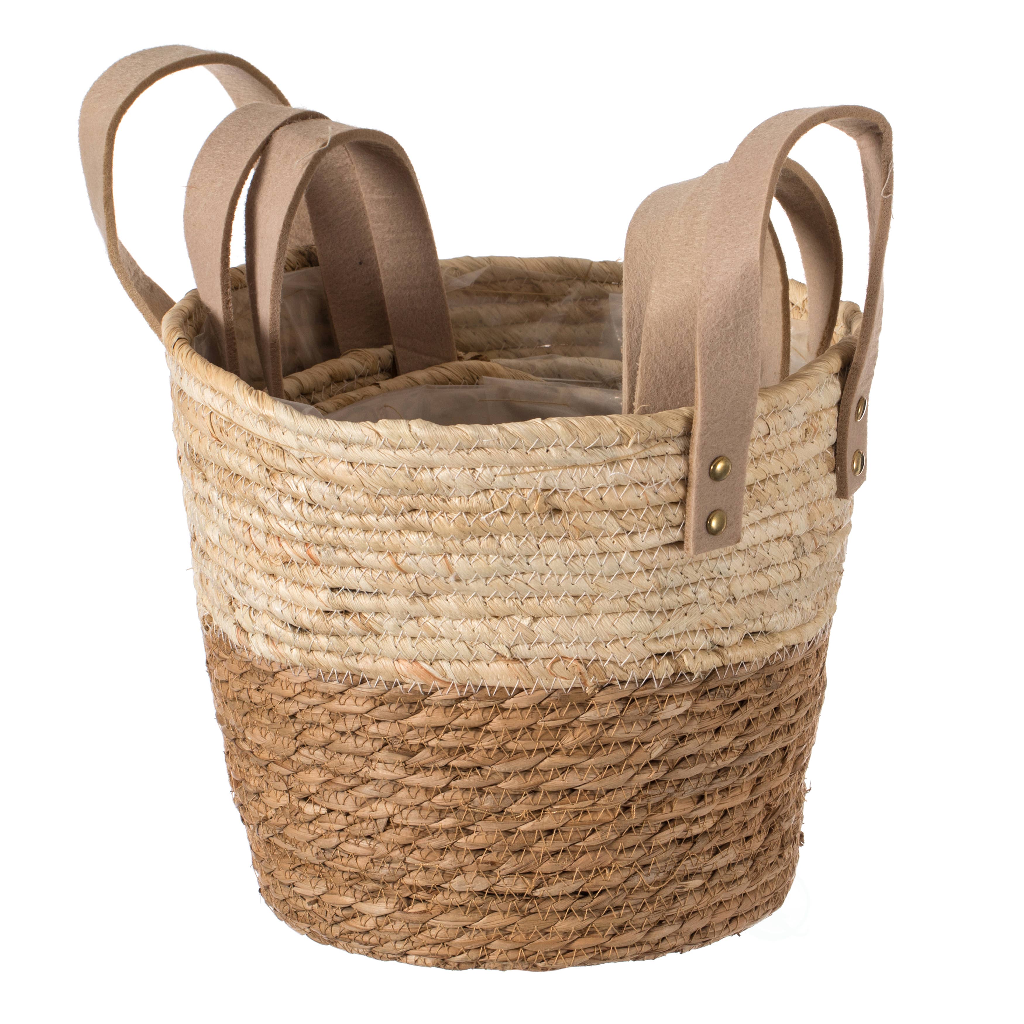 Quickway Imports - Wholesale Basket - Corn Rope Round Storage Basket Set of 3 with Rope Handles3