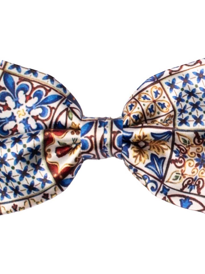 Sicilian Bow Tie Satin Print with Multicolor Majolica PS176 for wholesale by Graffeo Cravatte