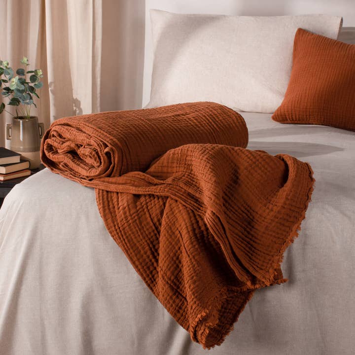 Lark Muslin Cotton Throw Pecan for wholesale by Riva Home