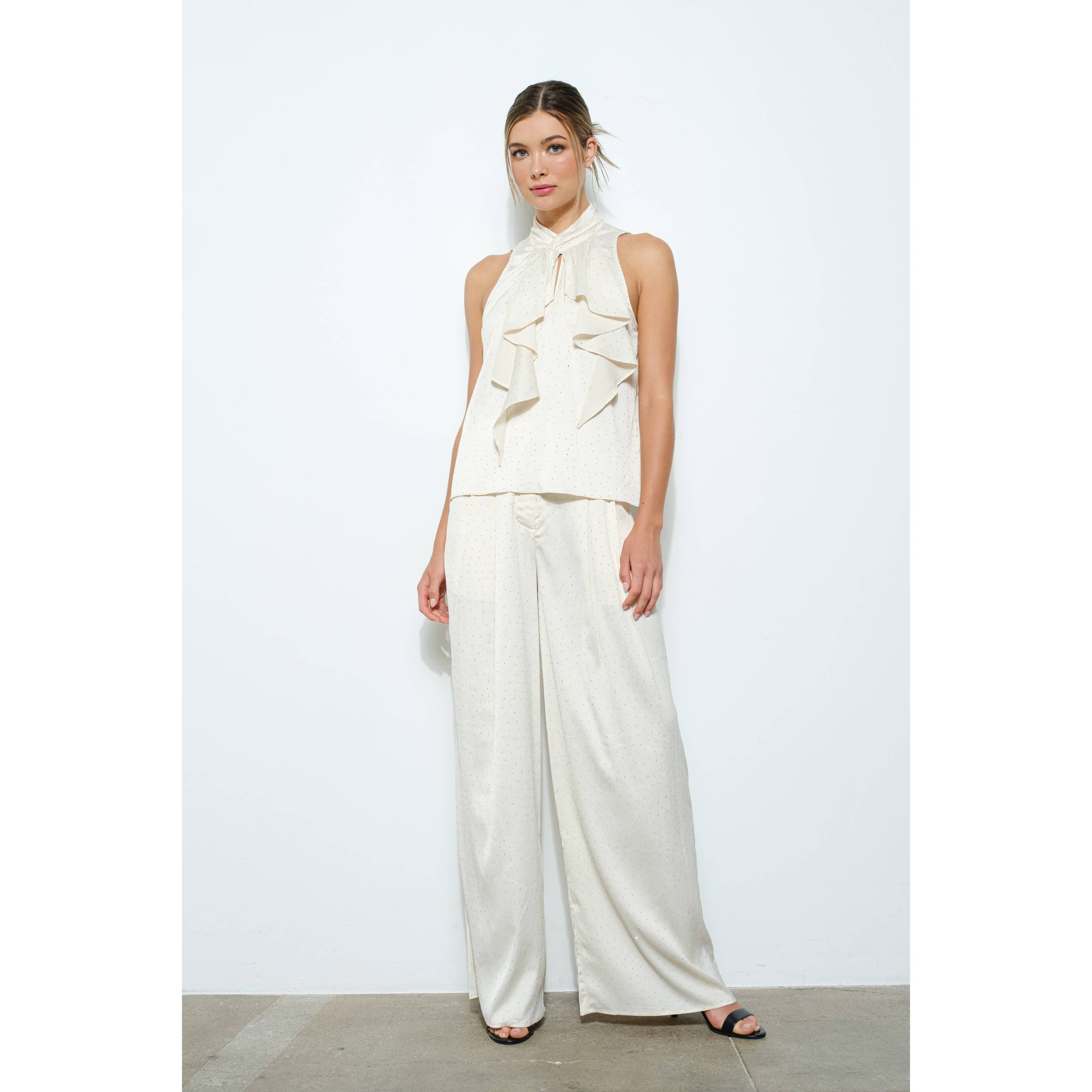 INA - Vente Pantalon – femme - Pantalon large à taille haute en strass10