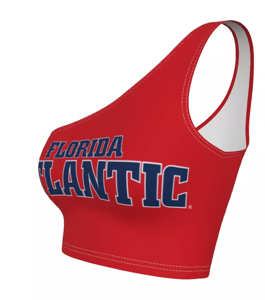 Lojo Collegiate Apparel - Venta al por mayor Camiseta deportiva - Mujer - Top Rojo de un Hombro de los Owls de Florida Atlantic3