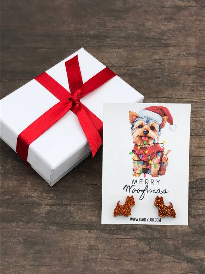 Christmas Yorkie Earrings - Dog Earrings - Yorkshire Terrier for wholesale by Carly Lou
