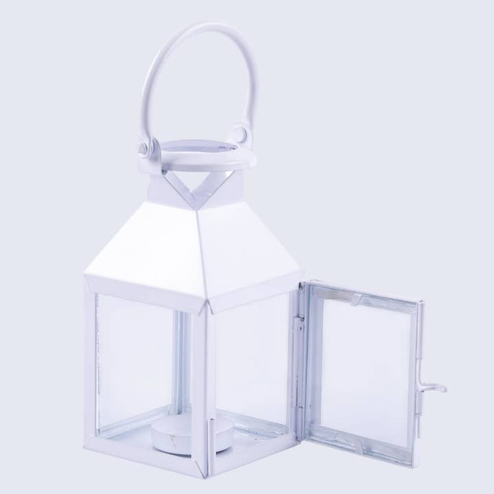 Handicrafts Home - Wholesale Lantern - Metal & Clear Glass Pyramid Lantern, Antique White1