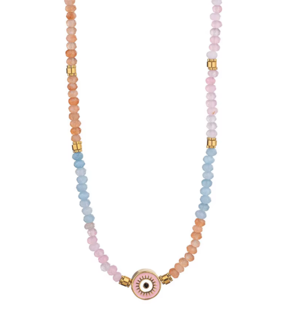 HoopLa – wholesale Beaded/pearl necklace – Ikos- Evil Eye enamel on hand beaded Necklace5