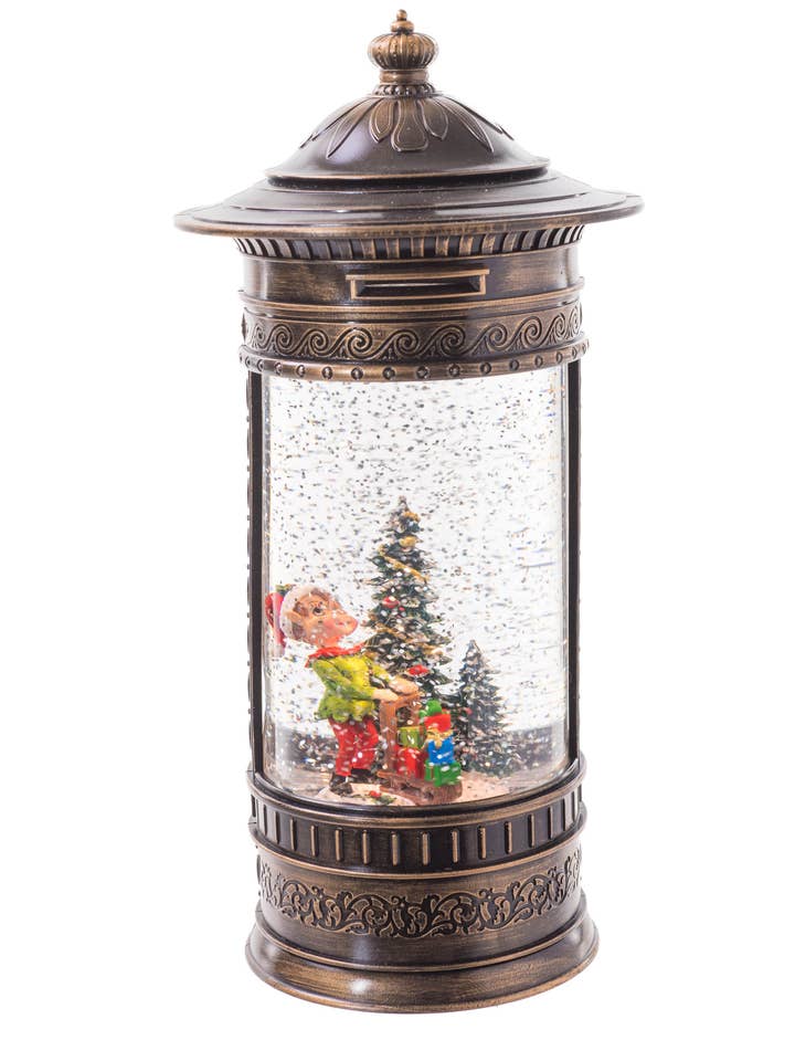 Brown LED English Mailbox Snow Globe with Working Elf for wholesale by Starlight Collection