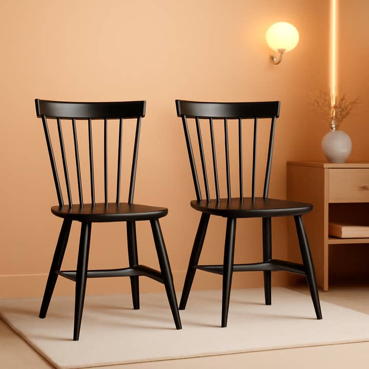 Parker Spindle Windsor Set of 2 Dining Chair, 17, Black for wholesale by ShipItFurniture