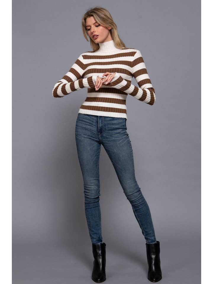 Active Basic | Active USA - Wholesale Knit Sweater - Women's - Long Sleeve Mock Neck Stripe Sweater15