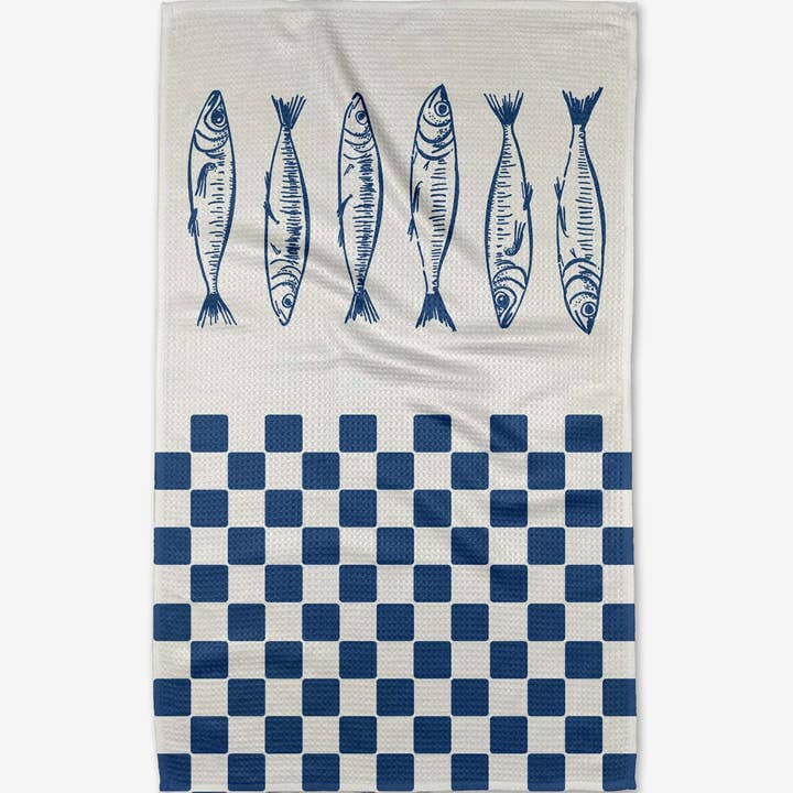 Geometry - Wholesale Tea Towel - Sardine Check Blue Tea Towel