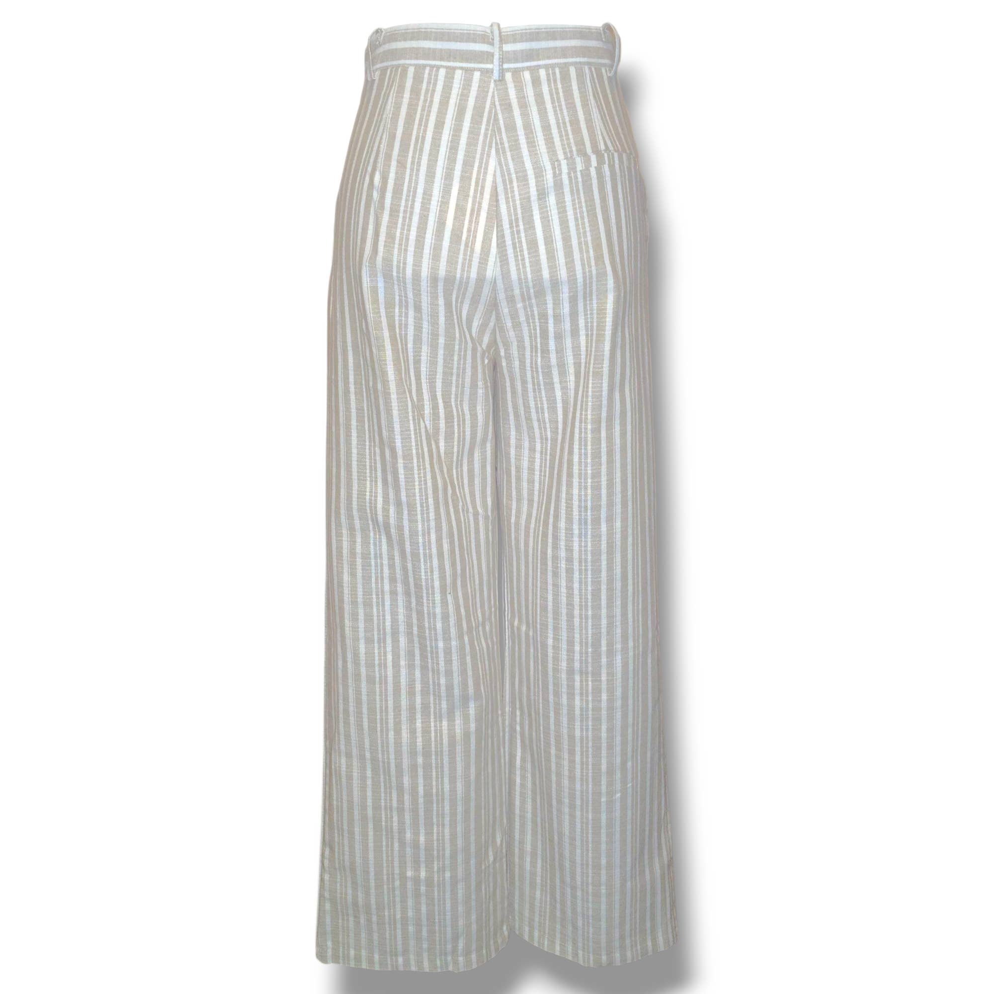 NINEF - Wholesale Pants - Women's - Gestreepte wijde linnen blend broek – Zwart & Beige2