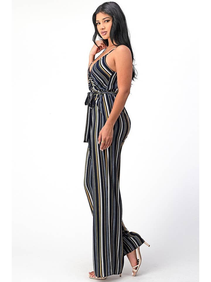 Navy Mustard Striped jumpsuit in a relaxed fit 170017J60 for wholesale on Faire2