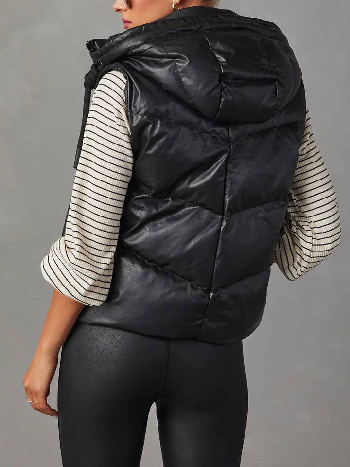 Rosa Clothing - Wholesale Outerwear Vest - Women's - Hooded Puffer Double Slip Pocket Waistcoat7
