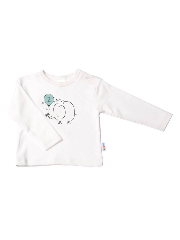 Children's long-sleeve shirt in ecru, "Second Birthday" for wholesale by Liliput