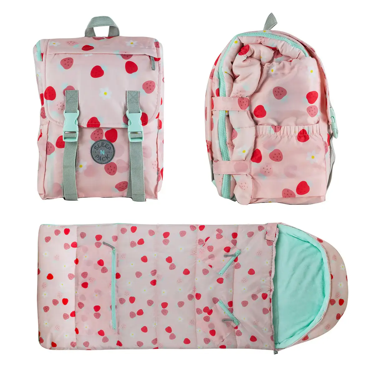 Mimish - Wholesale Sleeping Bag - Kids - Sleep-N-Pack: Packable Sleeping Bag, Little Kid 3-6 yrs - Strawberries & Daisies0