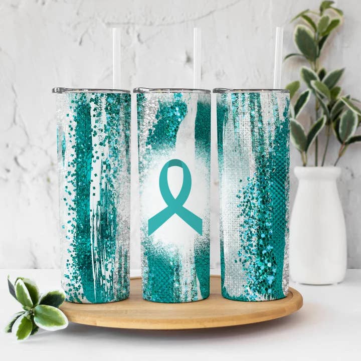 Designs by Robyn - Wholesale Insulated Mug/Tumbler - Ovarian Awareness Ribbon Ovarian Cancer Teal | Tumbler