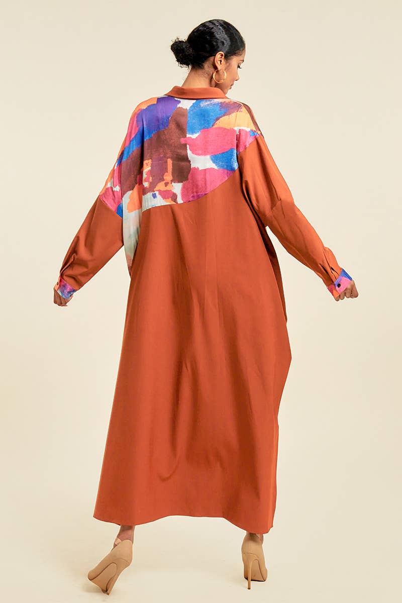 QMP Moda – wholesale Dress – Women's – PLUS - PATTERN BLOCKED SHIRT DRESS WITH POCKETS5