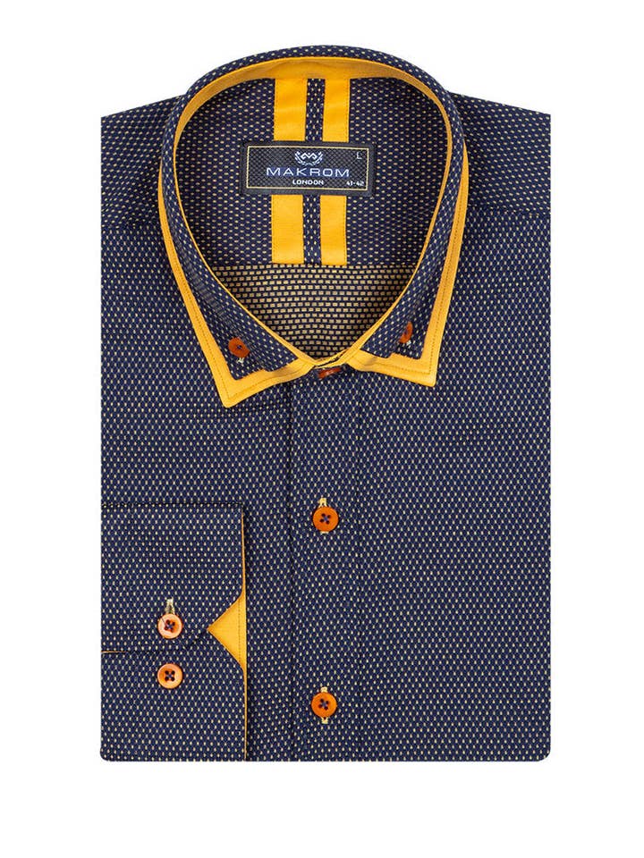 Mørkeblå prikker Mønstre Trykt Herre Shirt for engroshandel hos Makrom