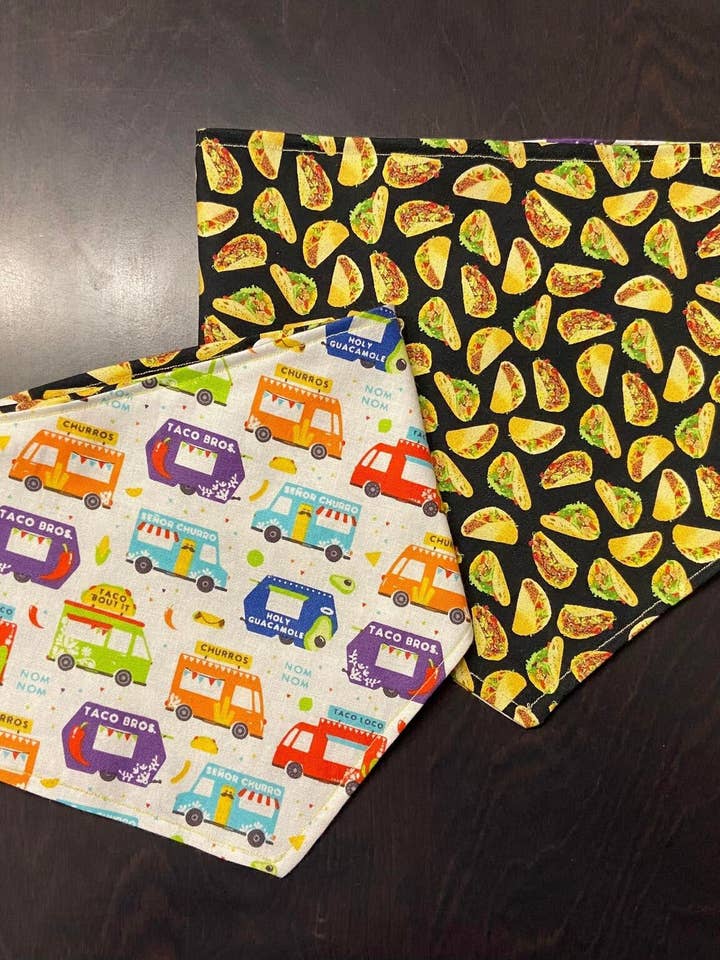 Taco Truck Reversible Pet Bandana for wholesale by Bleu Malice