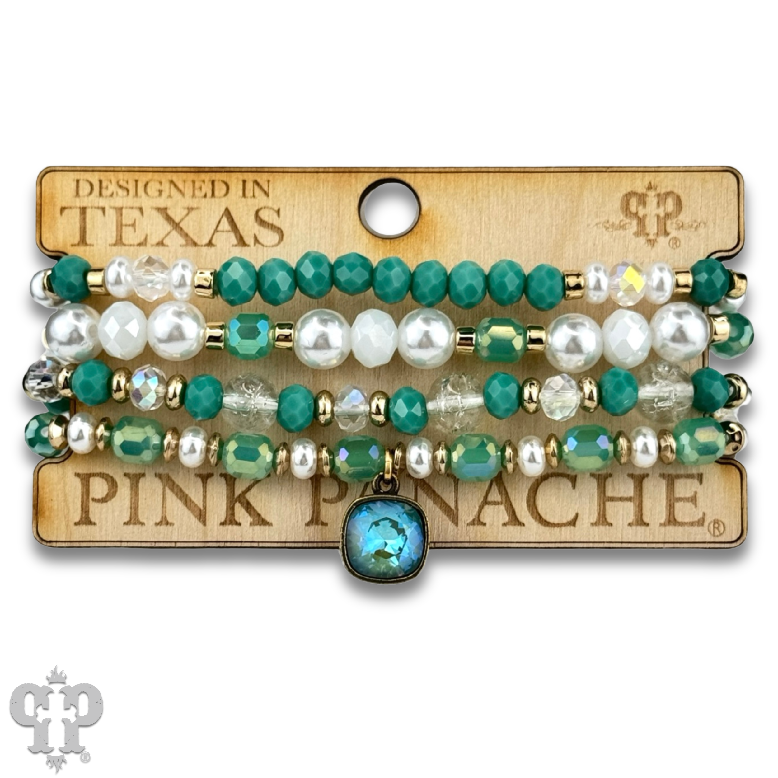 Pink Panache Brands - Wholesale Jewelry Set - Pearl, glass and gold bead bracelet with Austrian crystal2