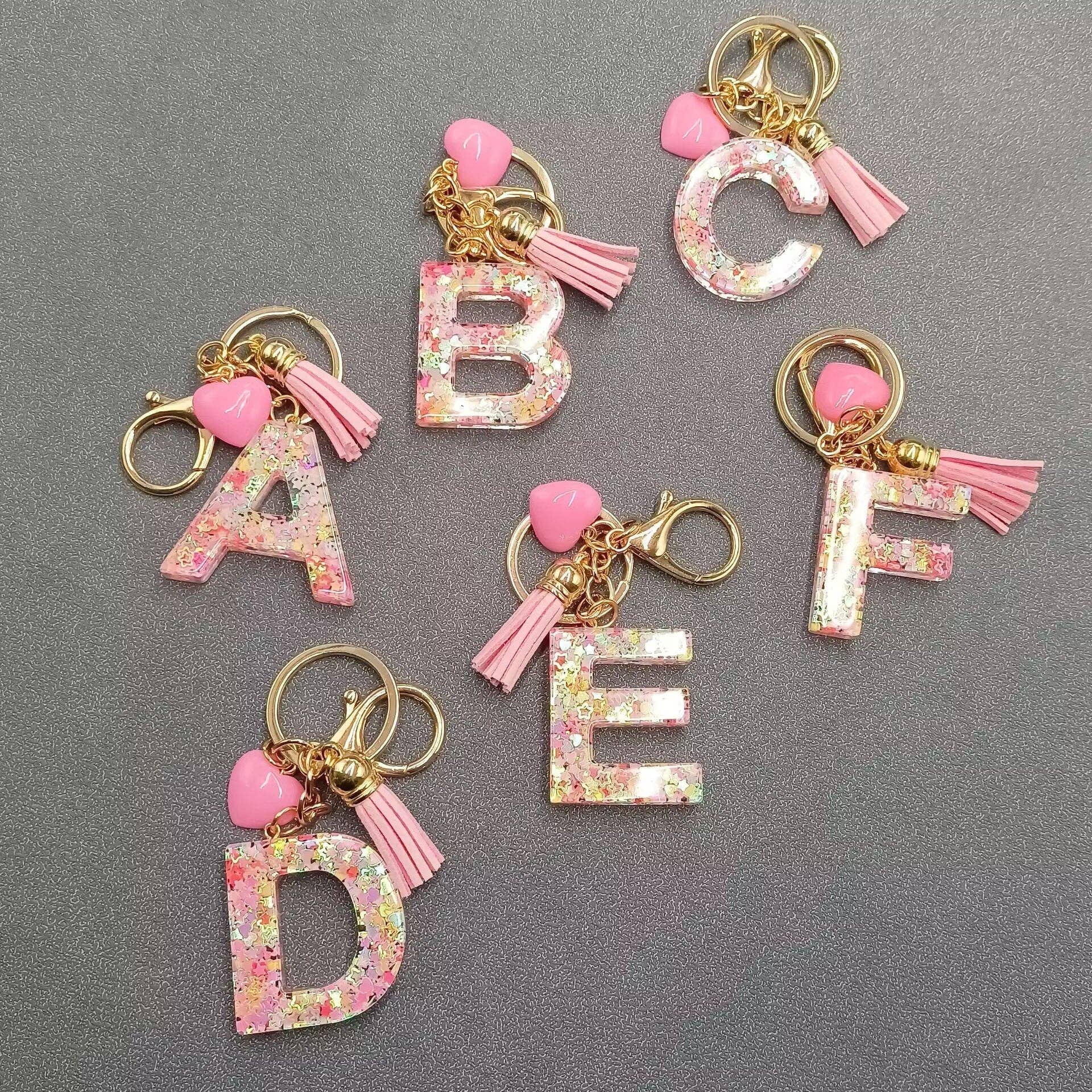 Mio Queena - Wholesale Keychain - Women's - Pink Sequin Star Resin Initials Charm Keychain Bag Ornaments27