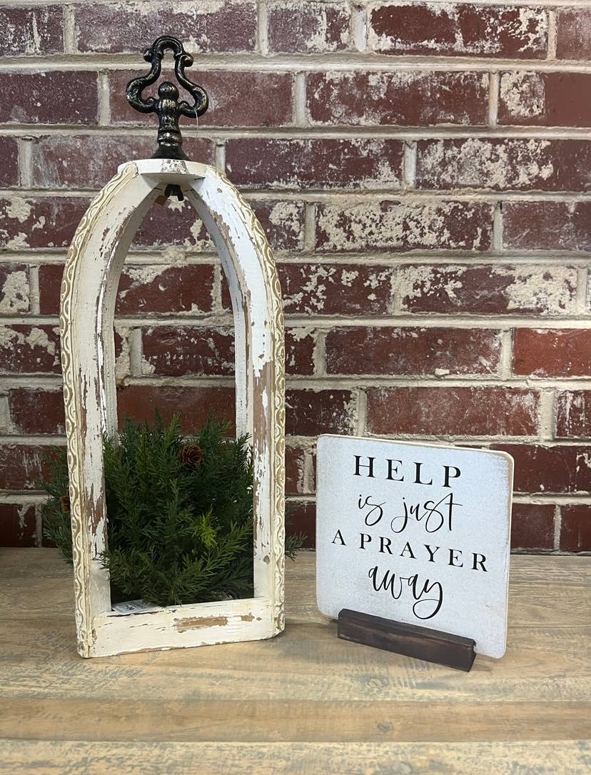 Joshua Jar - Wholesale Desk/Tabletop Sign - Help Is Just a Prayer Away Farmhouse Sign with Brown Stand1