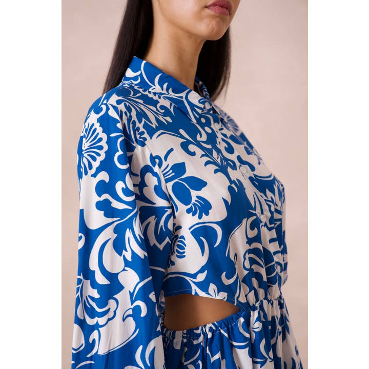 Attentif Paris - Wholesale Dress - Women's - Short printed dress with lapel collar side openings4