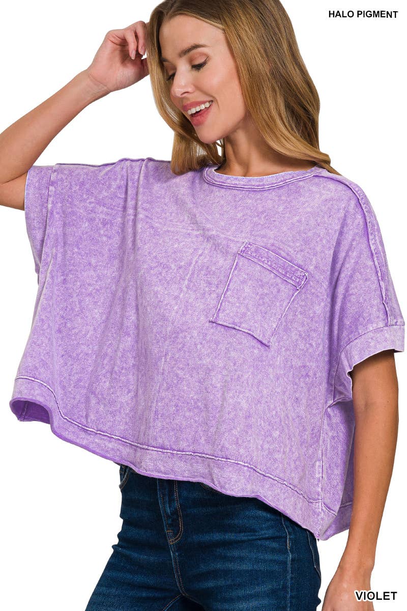 42POPS - Wholesale Knit Top - Women's - `.Washed Exposed Seam Oversized Tee15