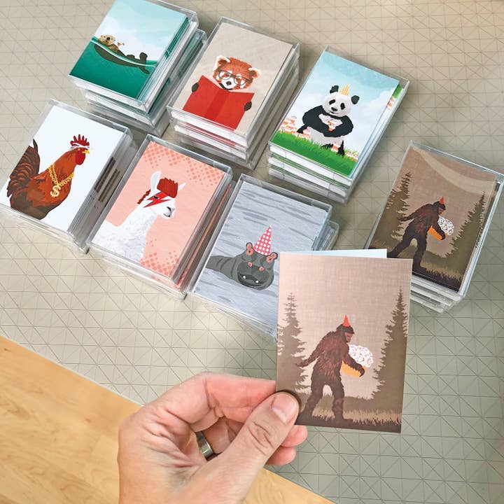 Modern Printed Matter - Wholesale Birthday Card - Hippo Party Hat Folded Enclosure