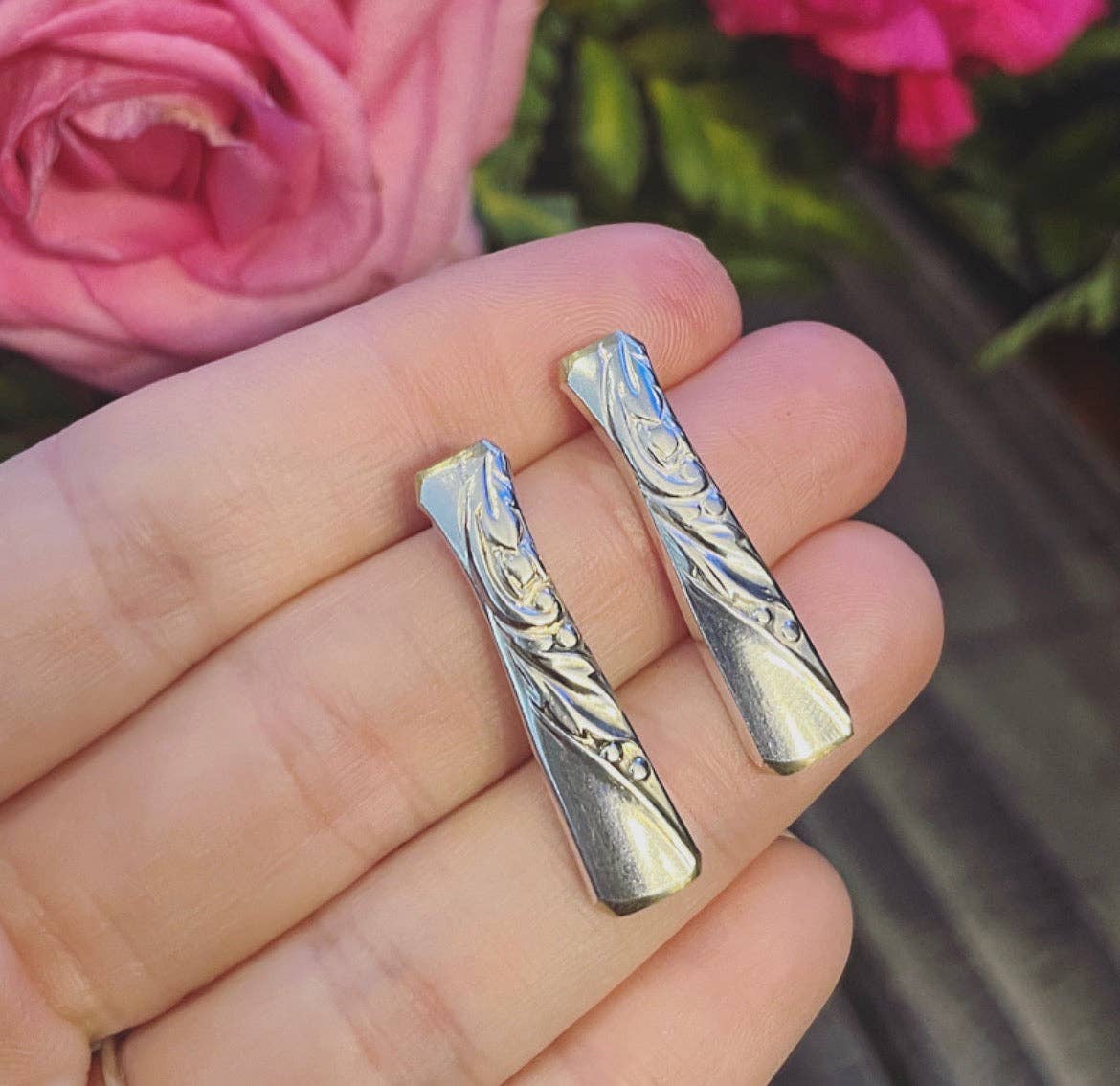 Spoon Jewelry By Emily - Vente Boucles d'oreilles pendantes - Chic durable : boucles d'oreilles vintage en forme de barre en argent