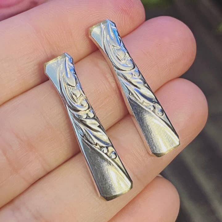 Spoon Jewelry By Emily - Vente Boucles d'oreilles pendantes - Chic durable : boucles d'oreilles vintage en forme de barre en argent0