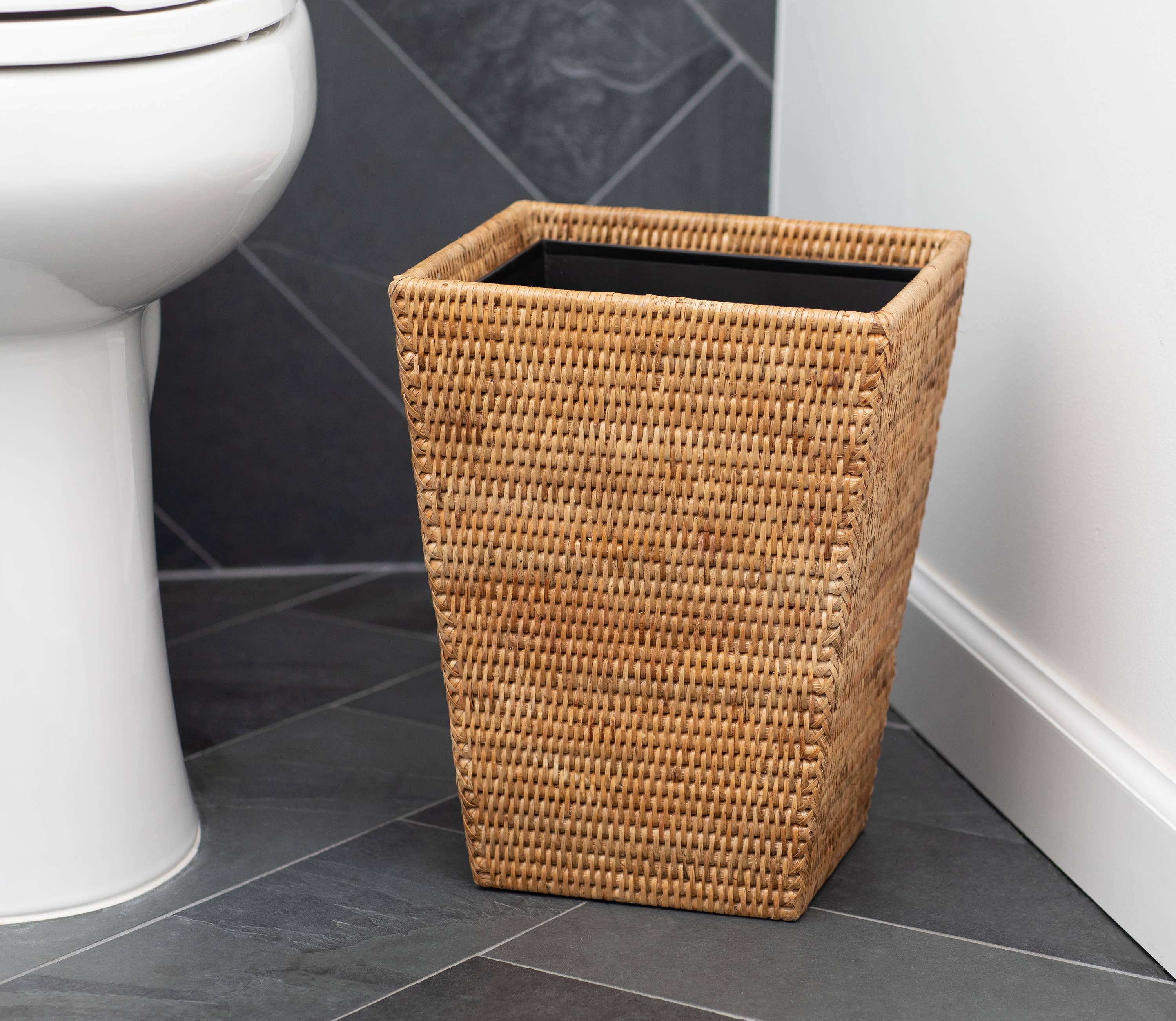 Artifacts Trading Company - Wholesale Trashcan/Trash Bin - Square Tapered Rattan Waste Basket, Handwoven bin5