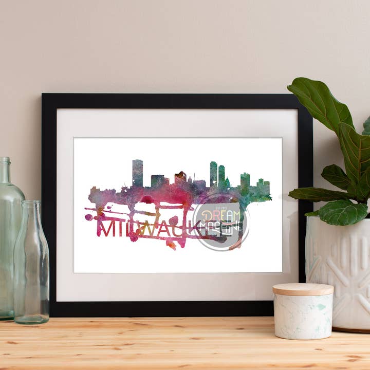 Skyline de Milwaukee en acuarela, horizonte de Milwaukee, arte de Milwaukee, póster de Milwaukee, impresión de Milwaukee, arte de Milwaukee, mapa de Milwaukee, WCS94 de Milwaukee para venta al por mayor de DreamMachine Prints