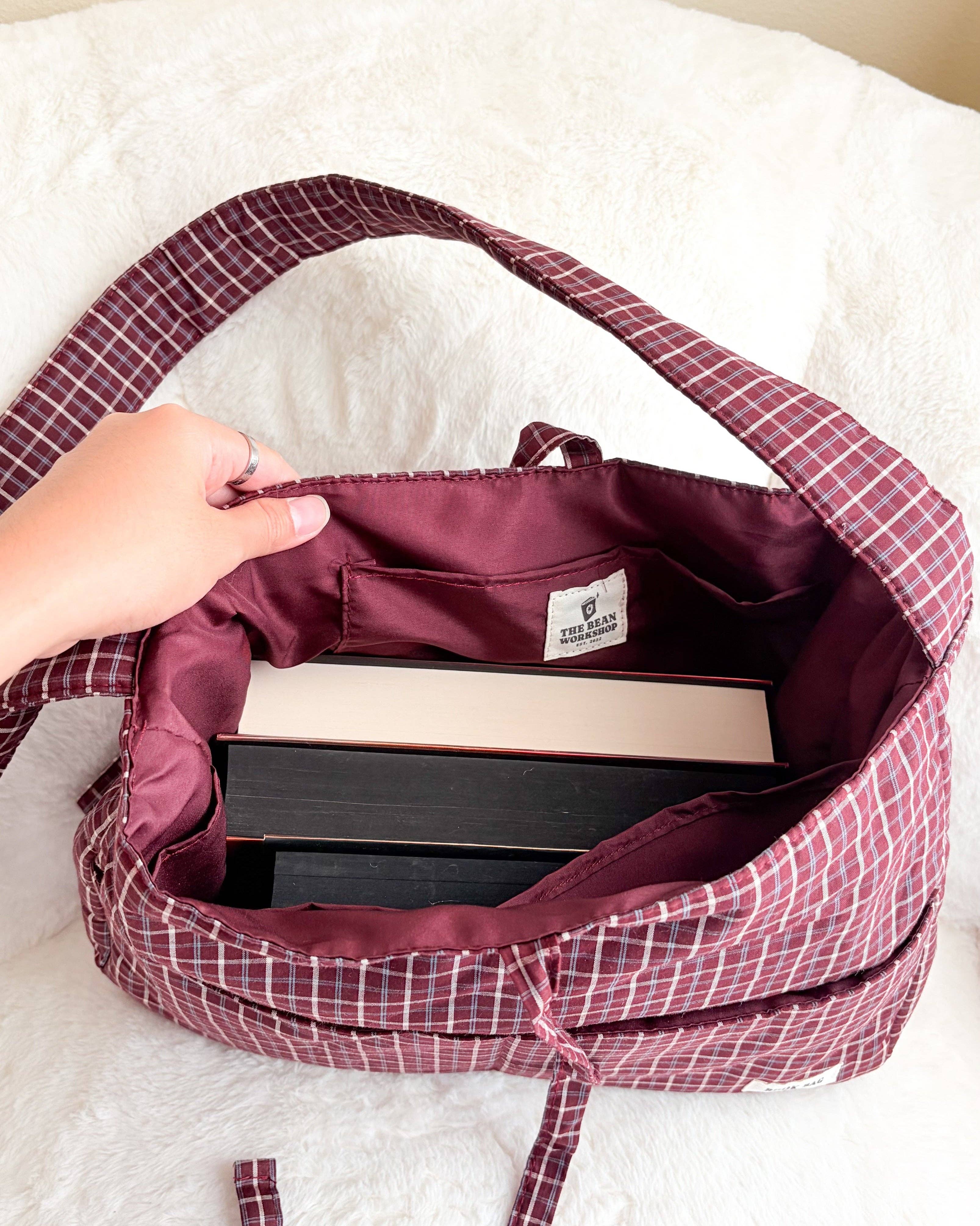 The Bean Workshop - Wholesale Tote Bag - Women's - Large Gingham Book Bag with Multiple Pockets6