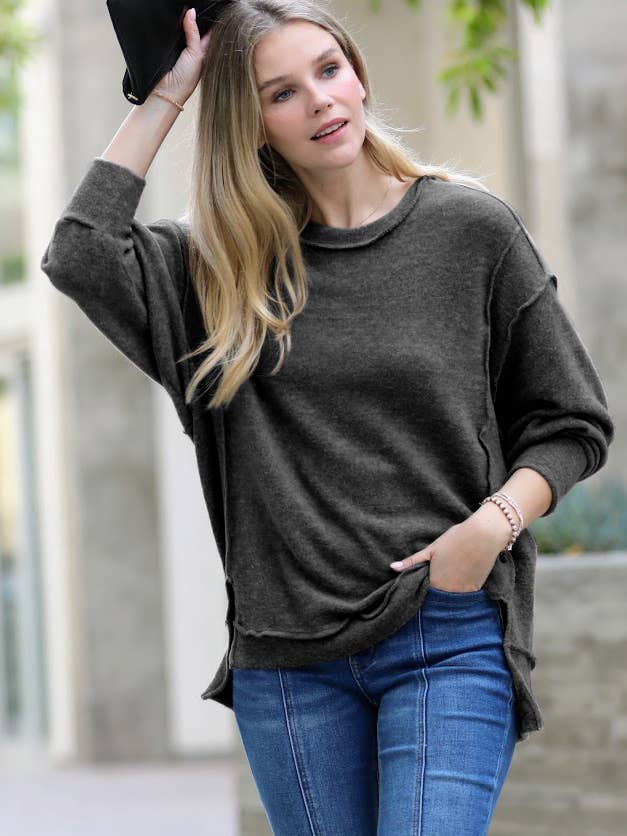 ",...._ Borstad Melange Hacci Tröja med Synliga Sömmar för wholesale av 42POPS