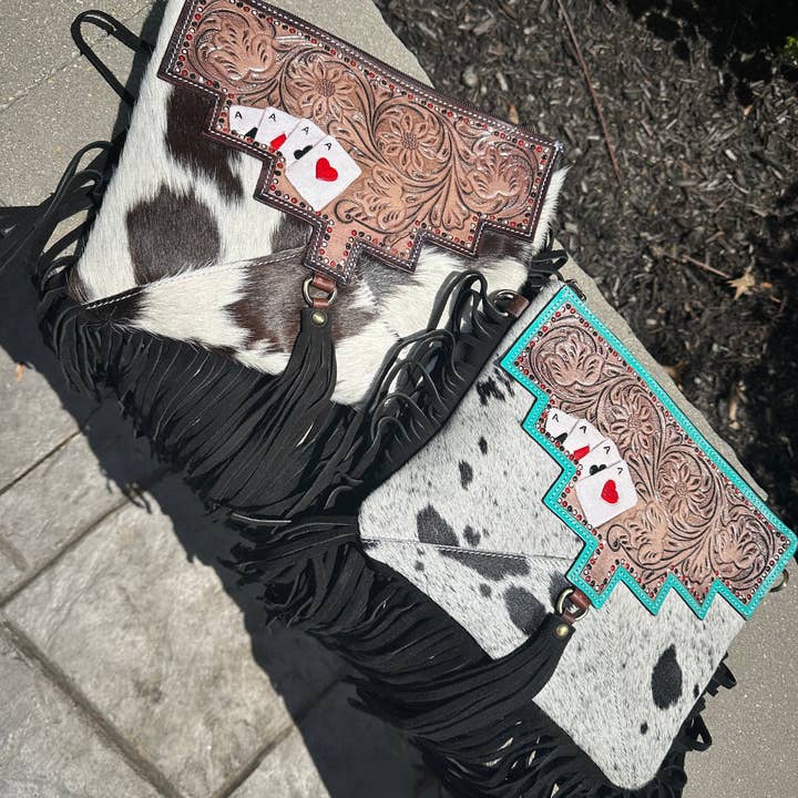 BDN Boutique - Wholesale Crossbody Bag - Women's - Hand Tooled Genuine Cowhide Leather Fringe Aces Cards Purse3