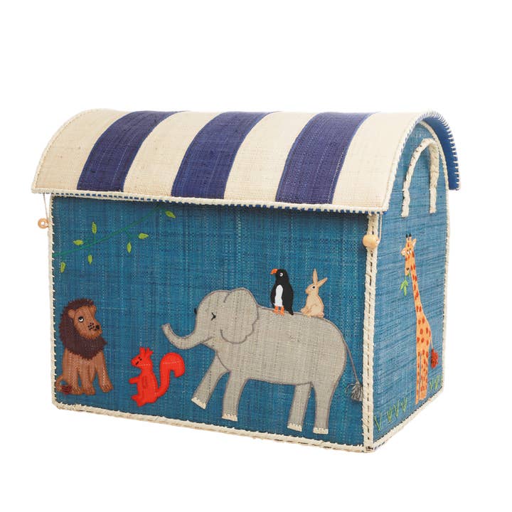 Large Raffia Storage Basket with Animal Theme for wholesale by RicebyRice