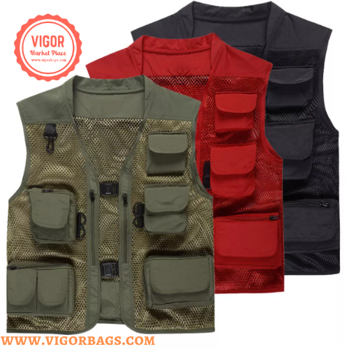 VIGOR – wholesale Outerwear Vest - Men’s – Comfort vest Safari Fishing Travel Photo Cargo Vest Jacket Multi Pockets - MOQ 10 Pcs0