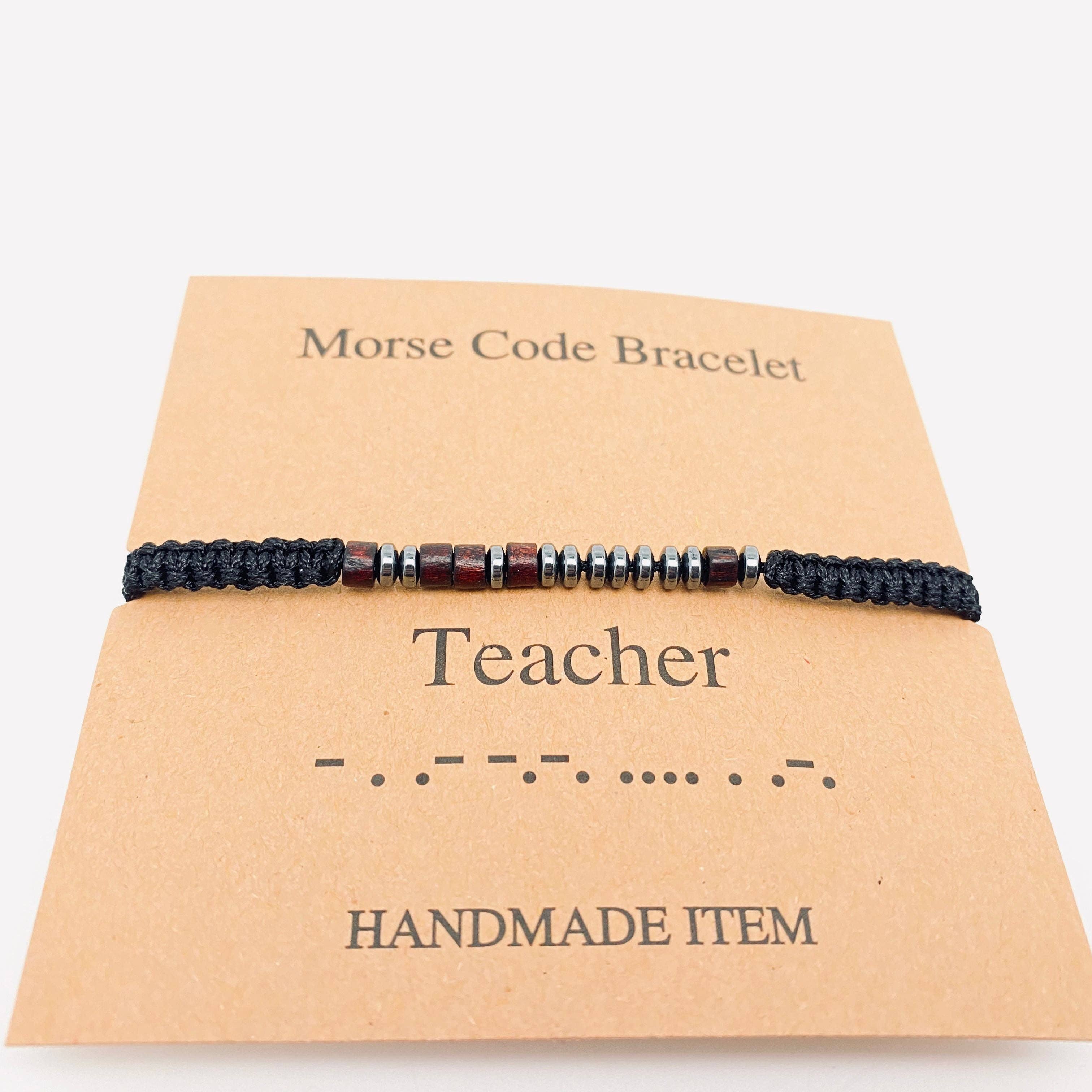 Mio Queena - Wholesale Woven/Braided Bracelet - Multi-style Hand-woven Wood Bead Morse Code Bracelet2