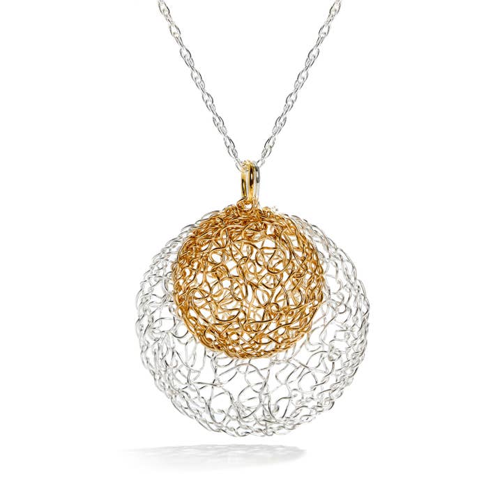 Sterling Silver och 14 k guld fyllda halsband, cirkel hänge för wholesale av MetaLace Jewelry