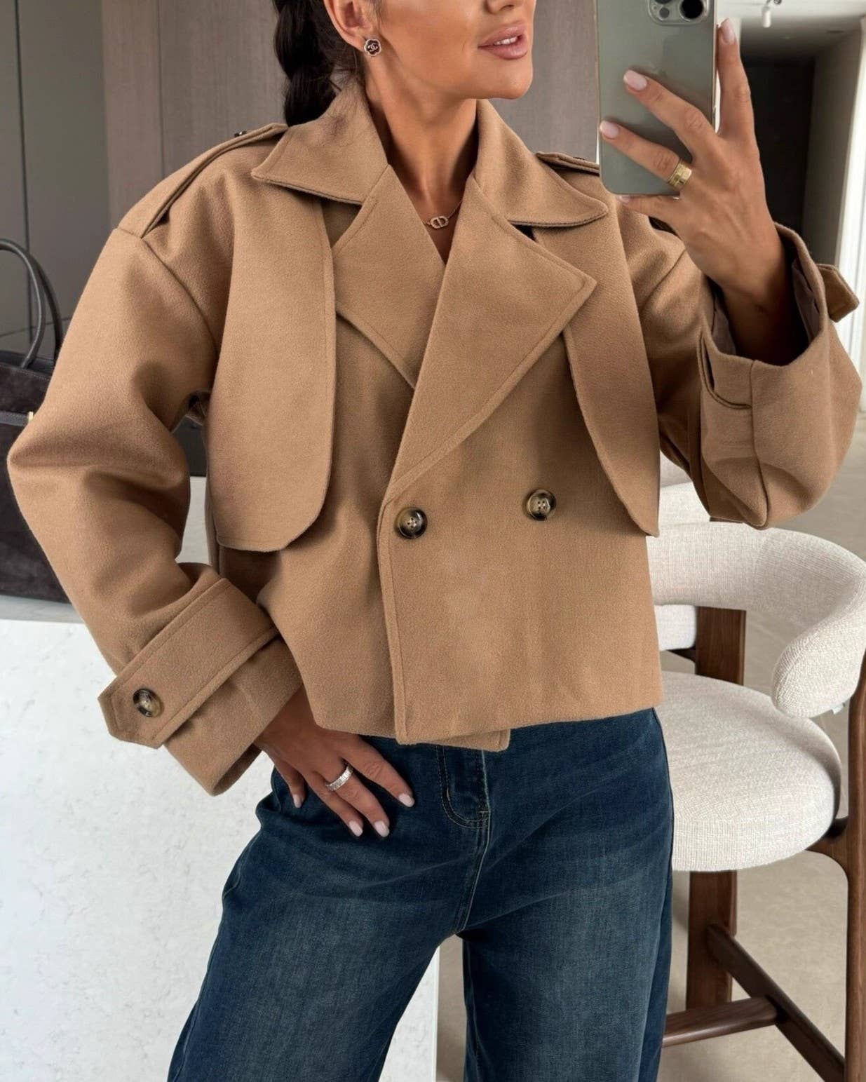 Rosa Clothing - Wholesale Jacket - Women's - Chic Cropped Double Breasted Trench Coat0