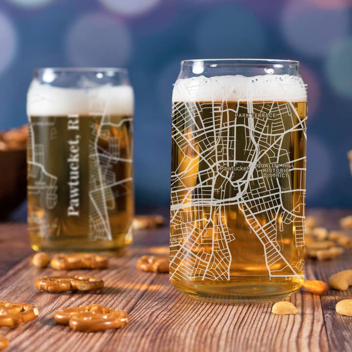 Blue Ridge Mountain Gifts - Wholesale Beer Glass/Mug - Pawtucket RI - Street Map - Engraved Beer Can Glass