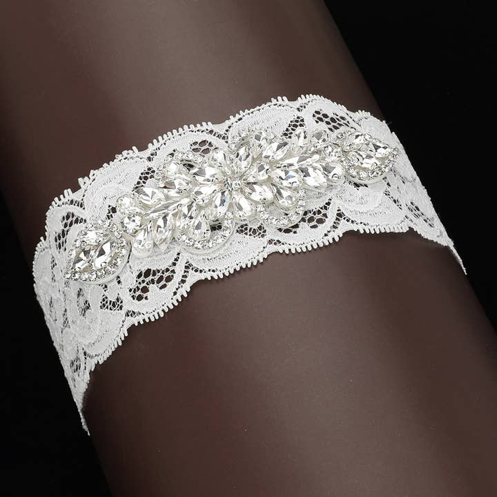 Sensibling Corp. - Wholesale Garter Belt - Women's - Flower Stone Cluster Accent Lace Stretch Wedding Garter