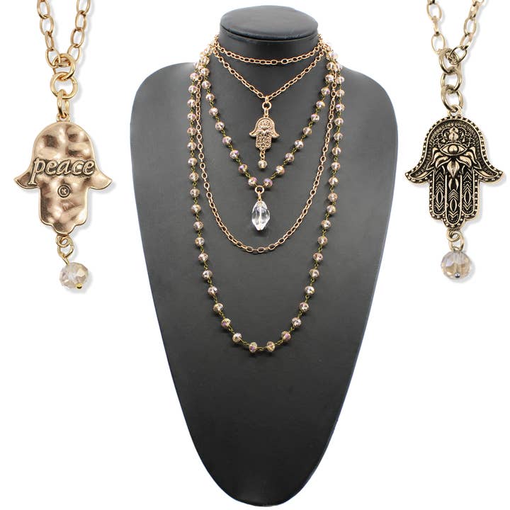 Peace Hamsa Rosary Necklace Layering Bundle for wholesale by Katia Designs