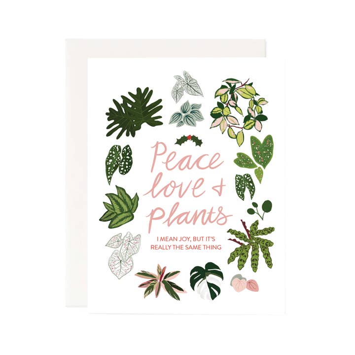 Peace Love and Plants Greeting Card for wholesale by Pineapple Sundays Design Studio