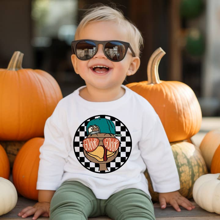 Gobble Gobble, Boys Turkey Thanksgiving Checkered Tee Shirt for wholesale by AvaryMaeInspirations