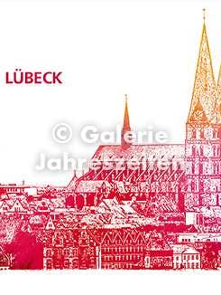Lübeck city with St. Mary's church art folding card for wholesale by Karen Utermann Galerie Jahreszeiten