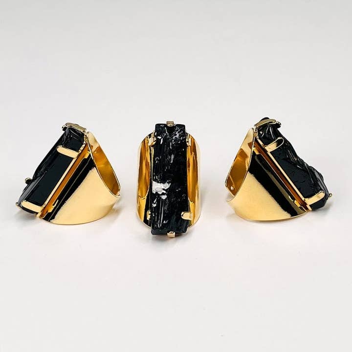Rock Paradise - Wholesale Cocktail/statement ring - Black Tourmaline Crystal Ring2